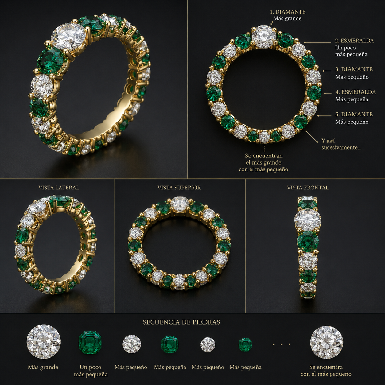 Anillo Oro Diamante Esmeraldas
